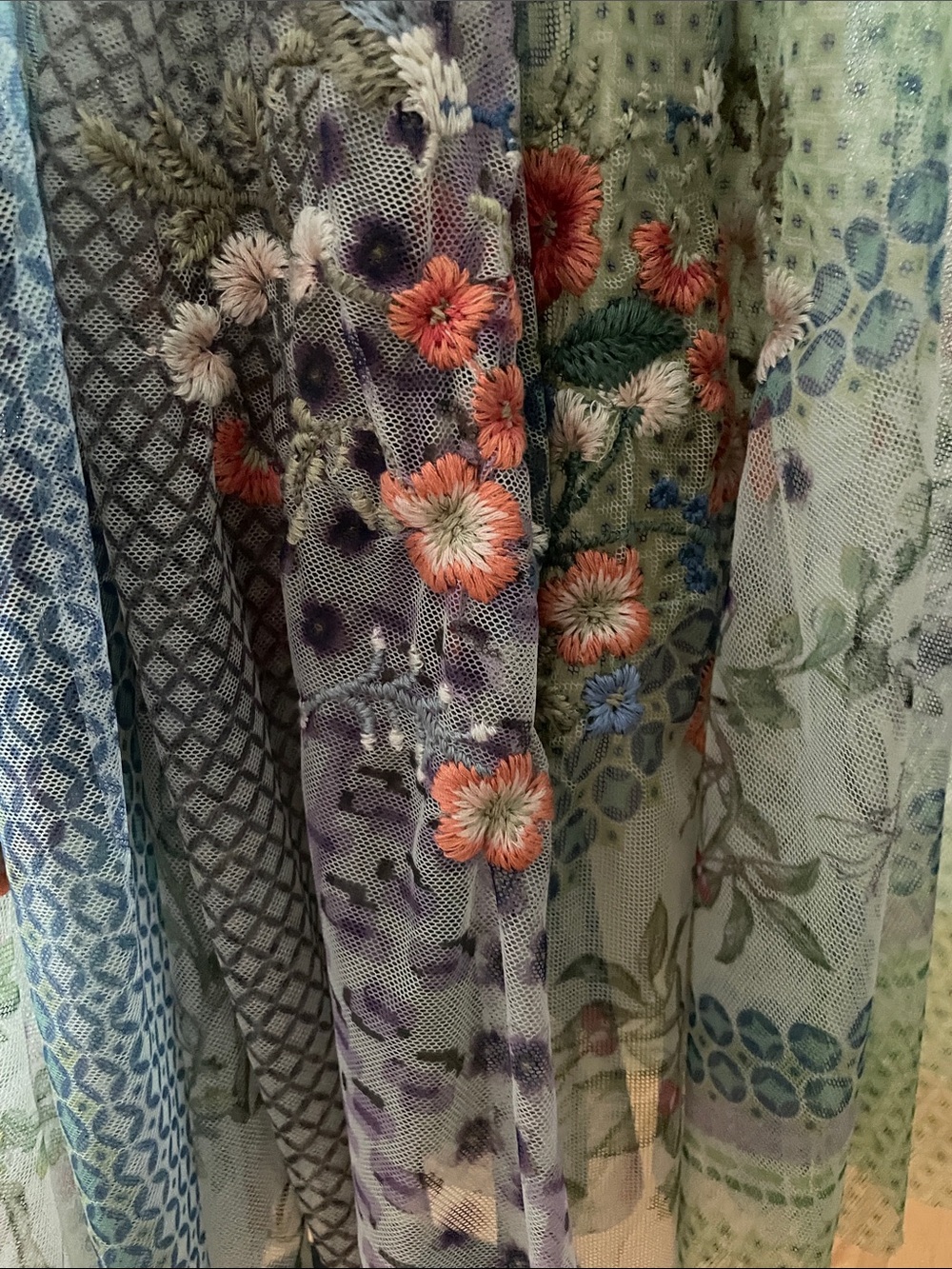 Johnny Was Sheer Floral Embroidered Maxi Dress in Light Green and Blue - Picture 7 of 8